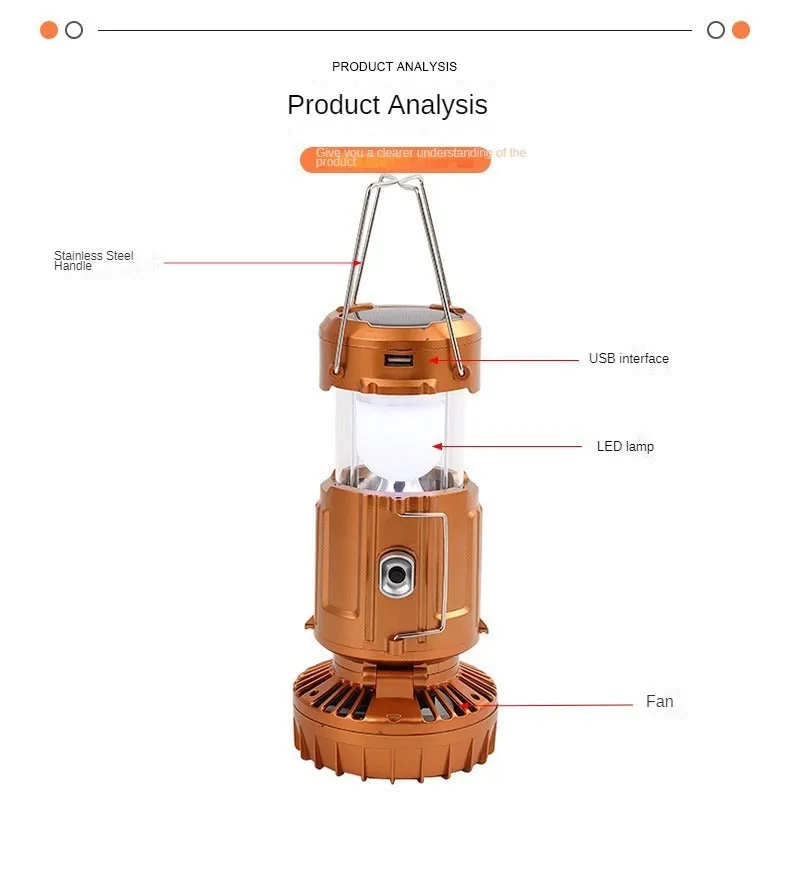 Multifunctional Solar Camping Buckle   Tail Fan Barn Lantern