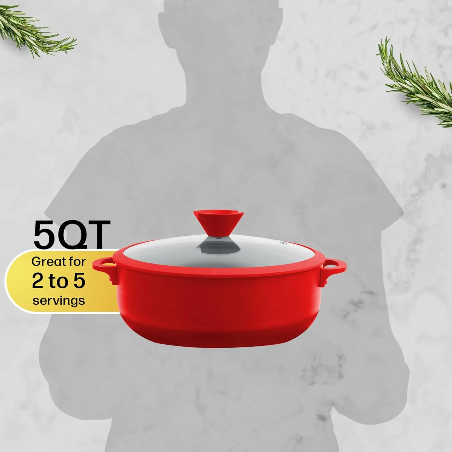 Nativo Nonstick Nontoxic Ceramic Caldero Dutch Oven with Glass Lid, Spoon Rest, Silicone Handle Protectors and Silicone Spatula (RED, 5 QT)