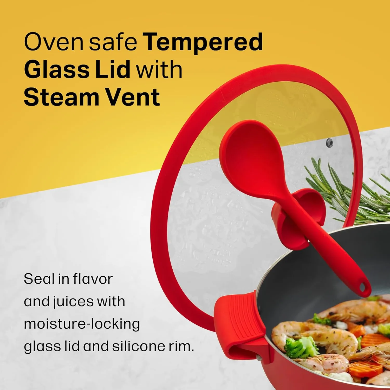 Nativo Nonstick Nontoxic Ceramic Caldero Dutch Oven with Glass Lid, Spoon Rest, Silicone Handle Protectors and Silicone Spatula (RED, 5 QT)