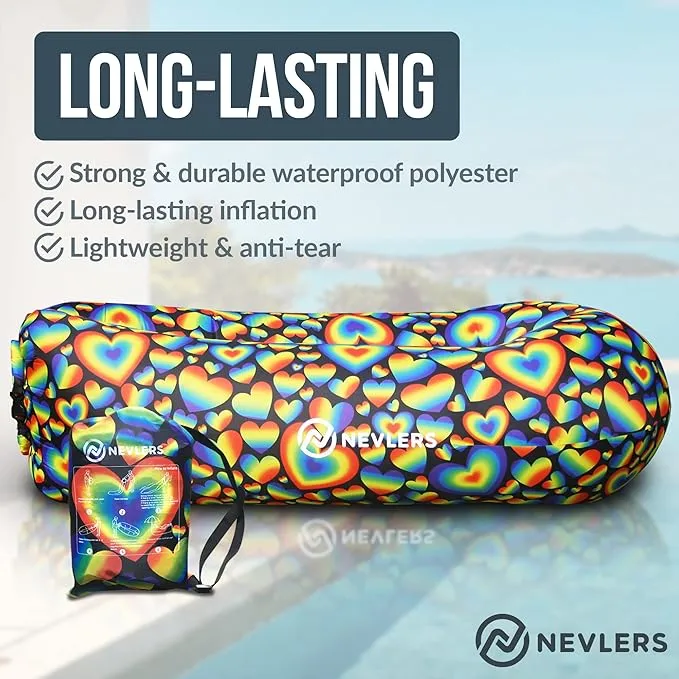 Nevlers 2 Pack Inflatable Loungers Air Sofa Couch | Perfect for Beach Chair Camping Chairs or Portable Hammock |Travel Bag Pouch, Pegs & 3 Pockets| Movie Seating & Camping Accessories Blow Up Lounger