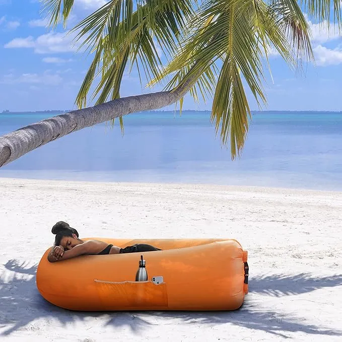 Nevlers 2 Pack Inflatable Loungers Air Sofa Couch | Perfect for Beach Chair Camping Chairs or Portable Hammock |Travel Bag Pouch, Pegs & 3 Pockets| Movie Seating & Camping Accessories Blow Up Lounger