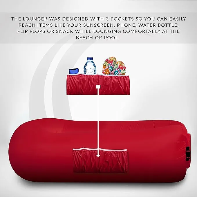 Nevlers 2 Pack Inflatable Loungers Air Sofa Couch | Perfect for Beach Chair Camping Chairs or Portable Hammock |Travel Bag Pouch, Pegs & 3 Pockets| Movie Seating & Camping Accessories Blow Up Lounger
