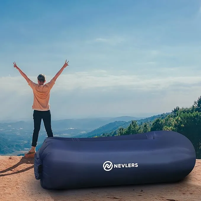Nevlers 2 Pack Inflatable Loungers Air Sofa Couch | Perfect for Beach Chair Camping Chairs or Portable Hammock |Travel Bag Pouch, Pegs & 3 Pockets| Movie Seating & Camping Accessories Blow Up Lounger
