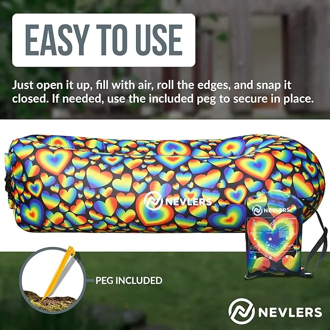 Nevlers 2 Pack Inflatable Loungers Air Sofa Couch | Perfect for Beach Chair Camping Chairs or Portable Hammock |Travel Bag Pouch, Pegs & 3 Pockets| Movie Seating & Camping Accessories Blow Up Lounger