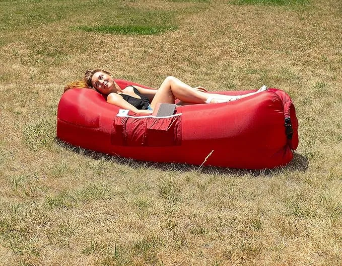 Nevlers 2 Pack Inflatable Loungers Air Sofa Couch | Perfect for Beach Chair Camping Chairs or Portable Hammock |Travel Bag Pouch, Pegs & 3 Pockets| Movie Seating & Camping Accessories Blow Up Lounger
