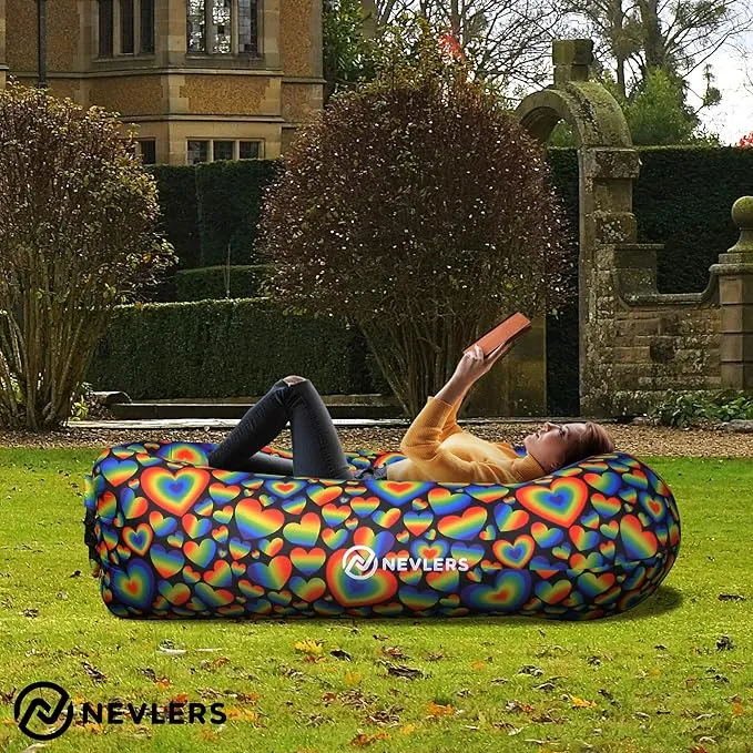 Nevlers 2 Pack Inflatable Loungers Air Sofa Couch | Perfect for Beach Chair Camping Chairs or Portable Hammock |Travel Bag Pouch, Pegs & 3 Pockets| Movie Seating & Camping Accessories Blow Up Lounger