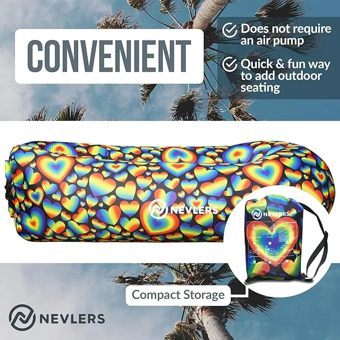 Nevlers 2 Pack Inflatable Loungers Air Sofa Couch | Perfect for Beach Chair Camping Chairs or Portable Hammock |Travel Bag Pouch, Pegs & 3 Pockets| Movie Seating & Camping Accessories Blow Up Lounger