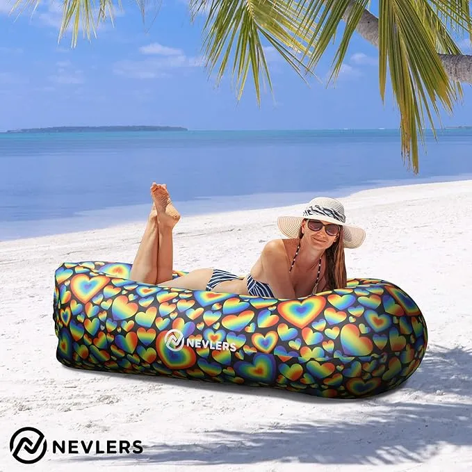 Nevlers 2 Pack Inflatable Loungers Air Sofa Couch | Perfect for Beach Chair Camping Chairs or Portable Hammock |Travel Bag Pouch, Pegs & 3 Pockets| Movie Seating & Camping Accessories Blow Up Lounger