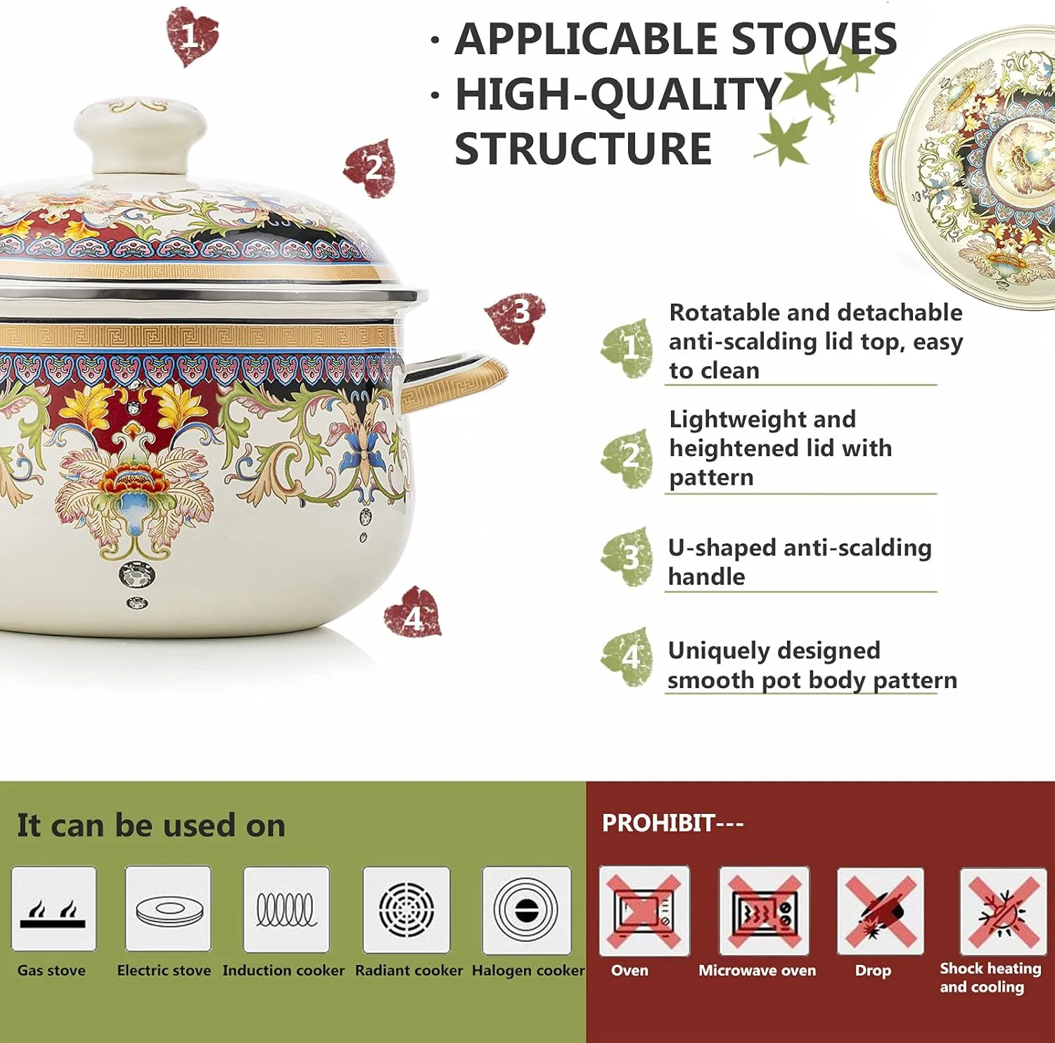 Nonstick Deep Enamel on Steel Stock Pot/Stockpot with Lid, 3 Quart (3L)