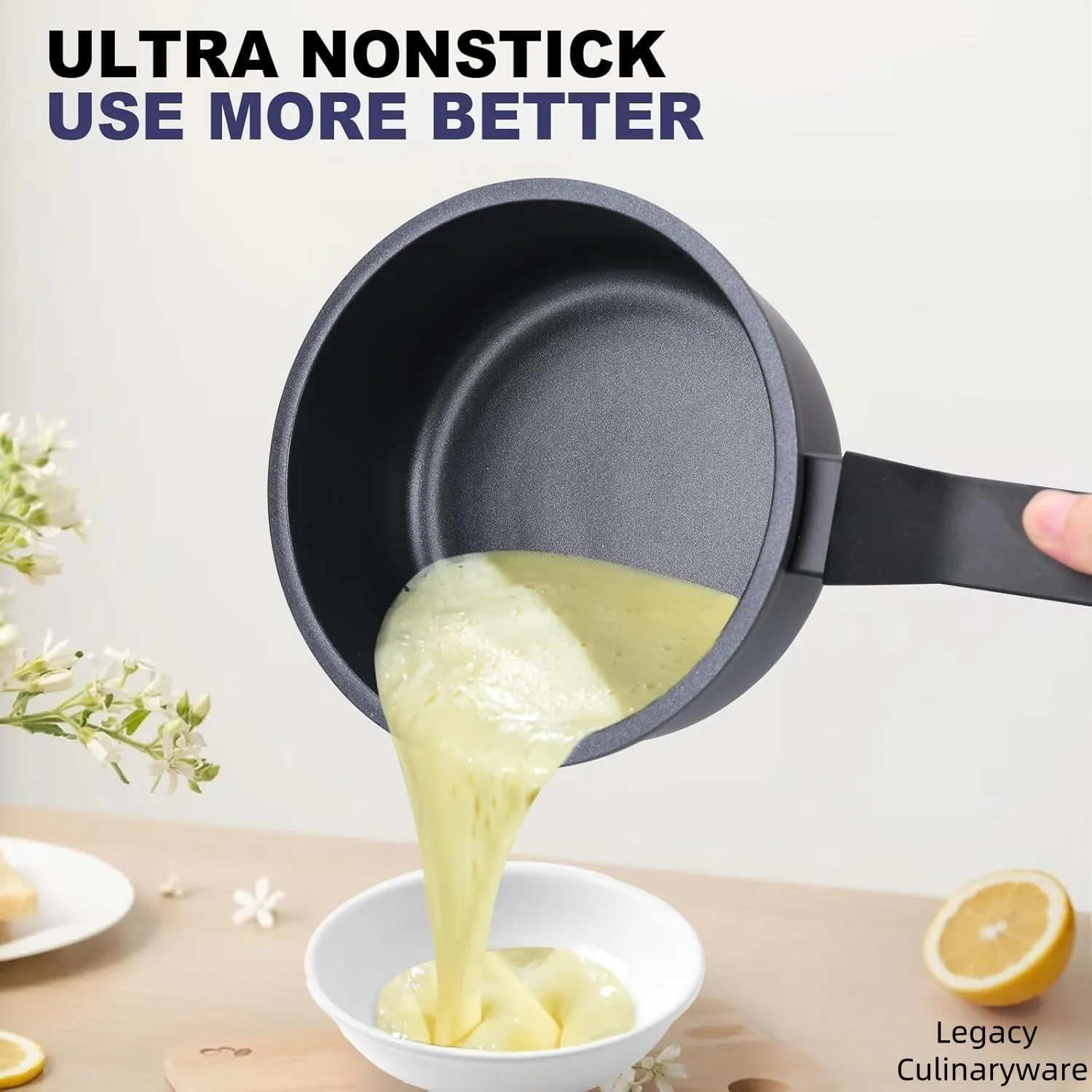 Nonstick Sauce Pan with Lid,1.5QT small pot, PFOA Free,Kitchen Pots Induction Pot,Black