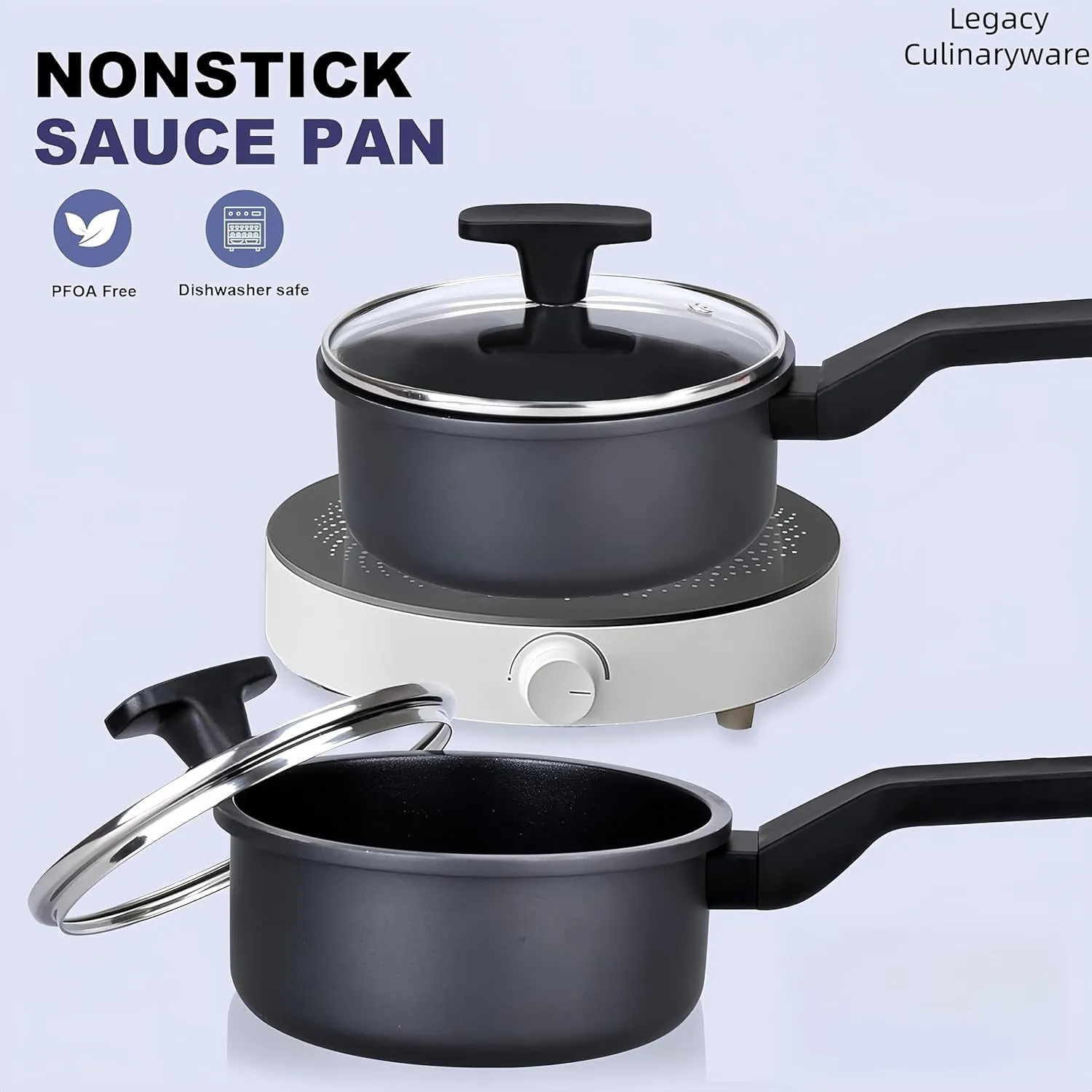 Nonstick Sauce Pan with Lid,1.5QT small pot, PFOA Free,Kitchen Pots Induction Pot,Black