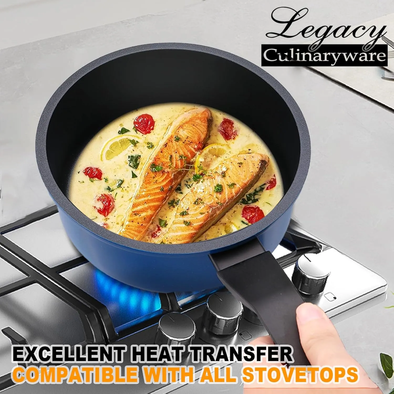 Nonstick Sauce Pan with Lid,1.5QT small pot, PFOA Free,Kitchen Pots Induction Pot,Blue