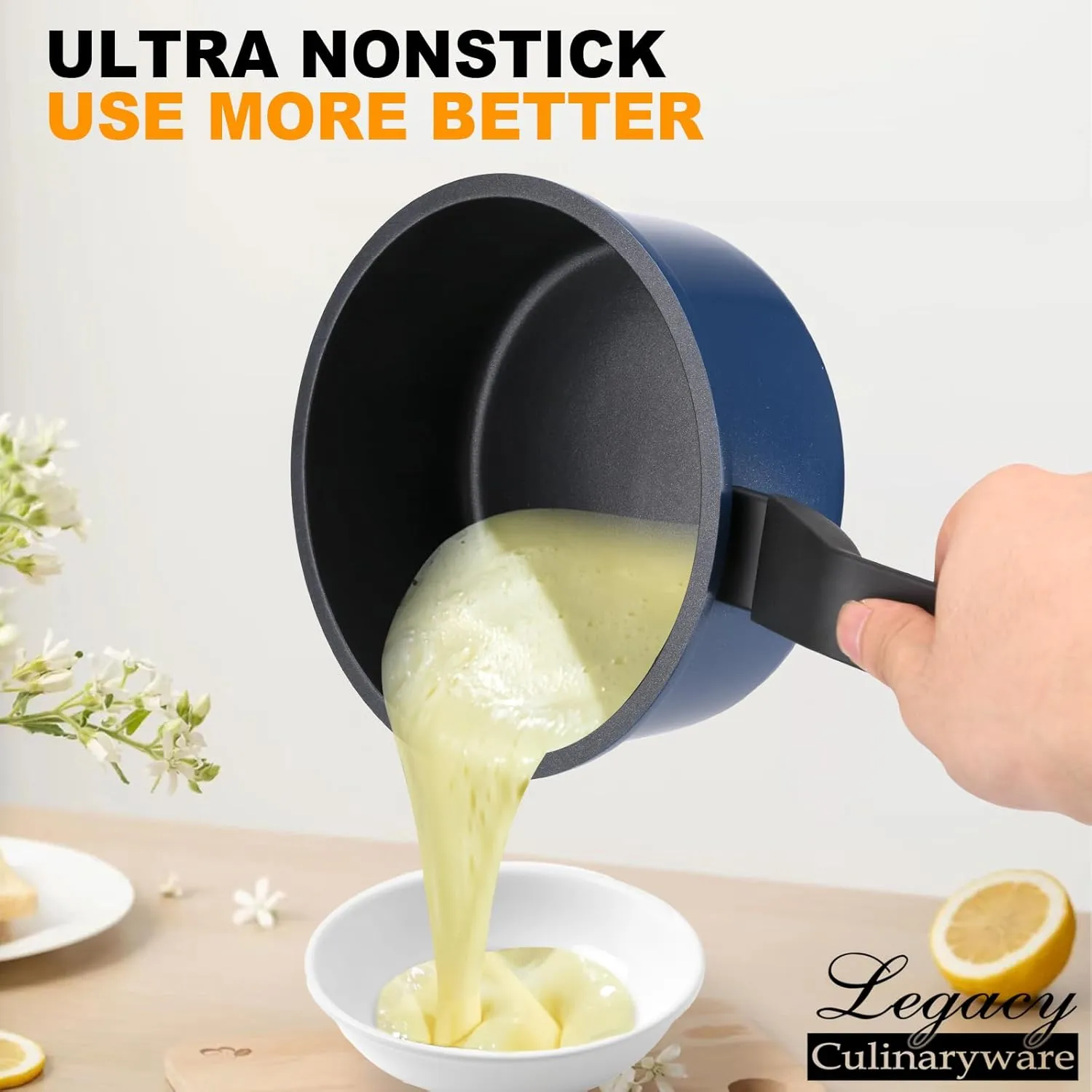 Nonstick Sauce Pan with Lid,1.5QT small pot, PFOA Free,Kitchen Pots Induction Pot,Blue