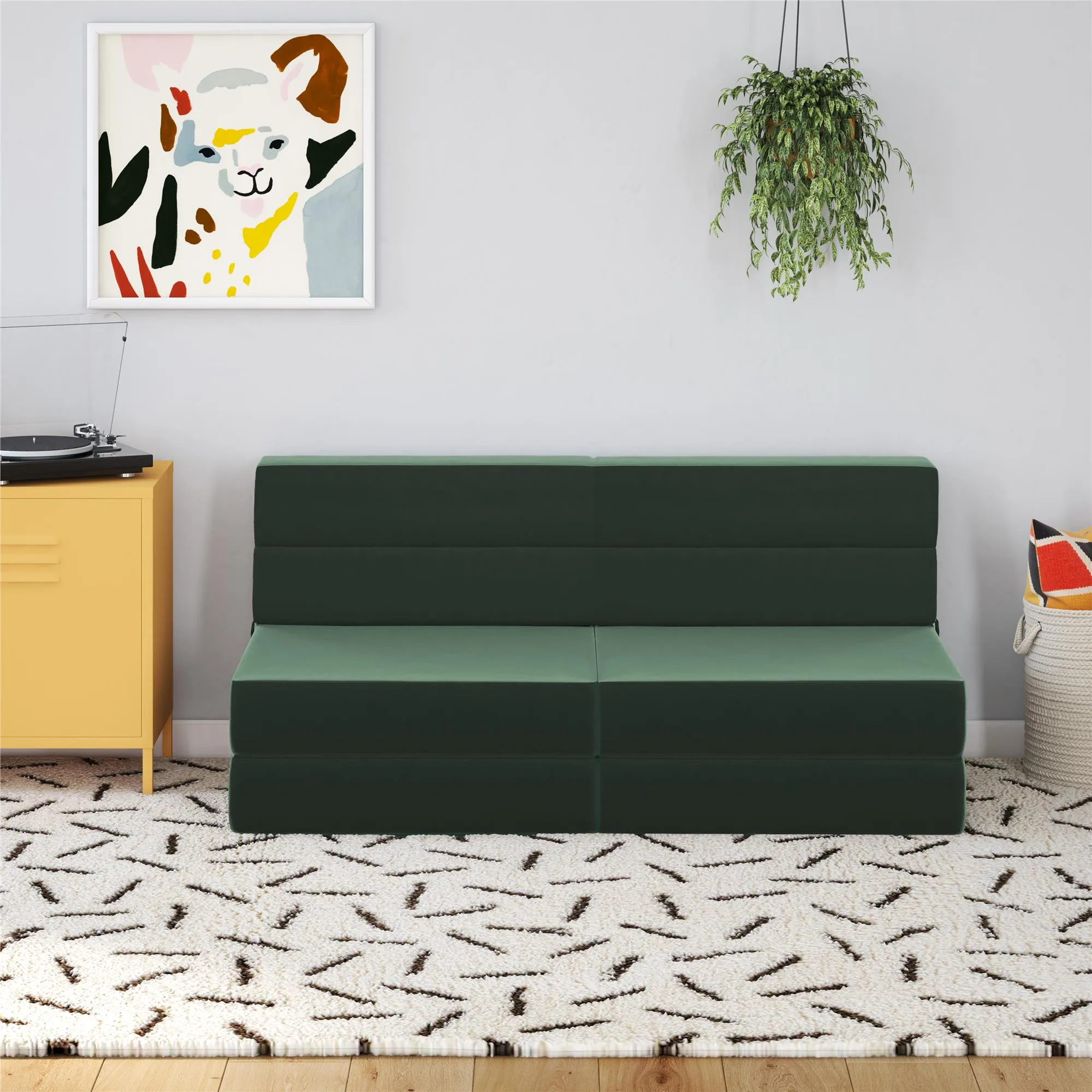 Novogratz The Flower Velour Modular Chair & Lounger - Green|Fauteuil modulaire et chaise longue The Flower de Novogratz en velours - vert