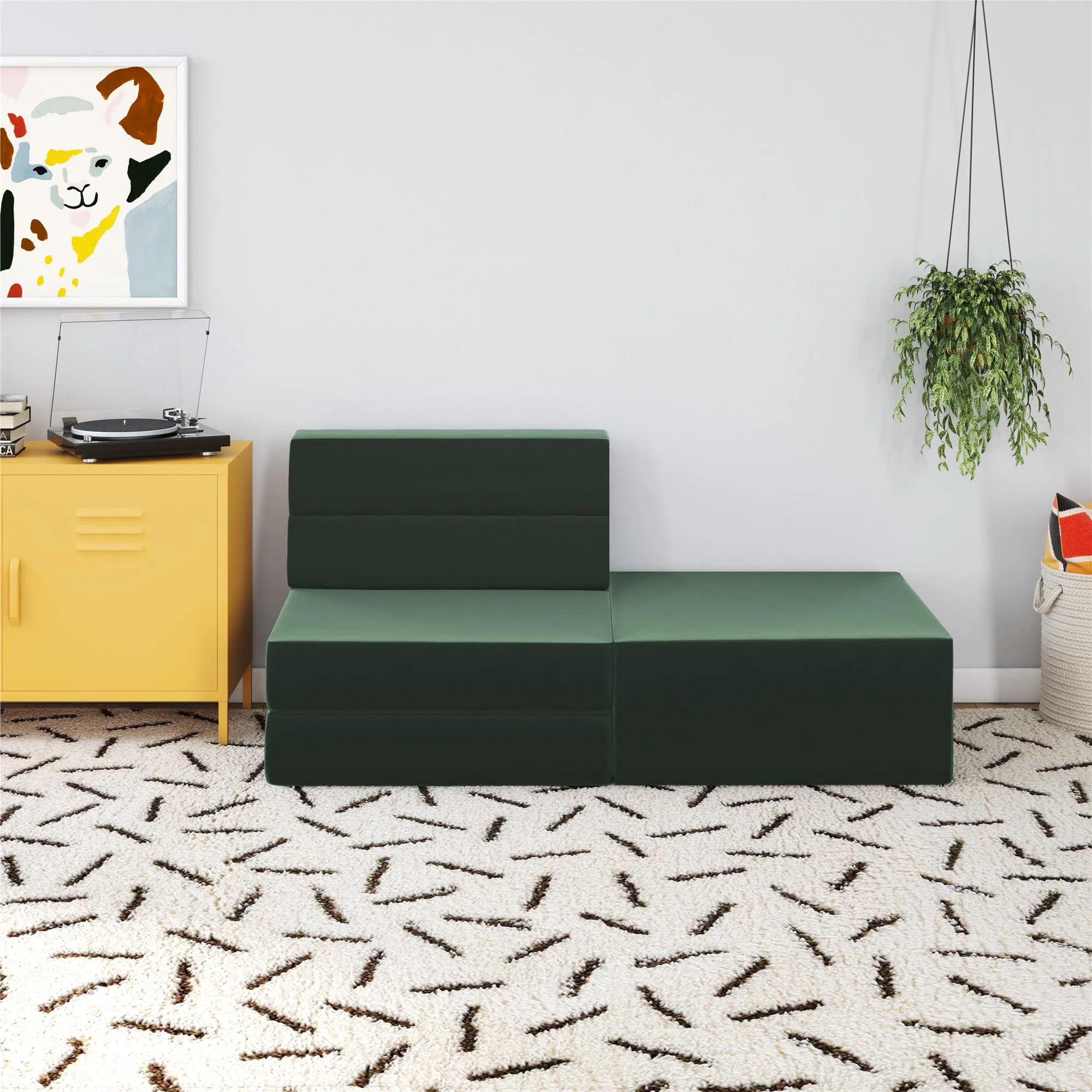 Novogratz The Flower Velour Modular Chair & Lounger - Green|Fauteuil modulaire et chaise longue The Flower de Novogratz en velours - vert
