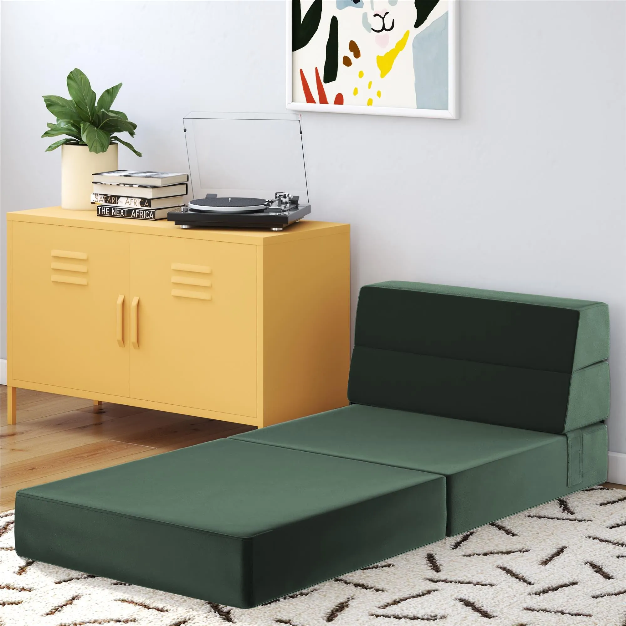 Novogratz The Flower Velour Modular Chair & Lounger - Green|Fauteuil modulaire et chaise longue The Flower de Novogratz en velours - vert