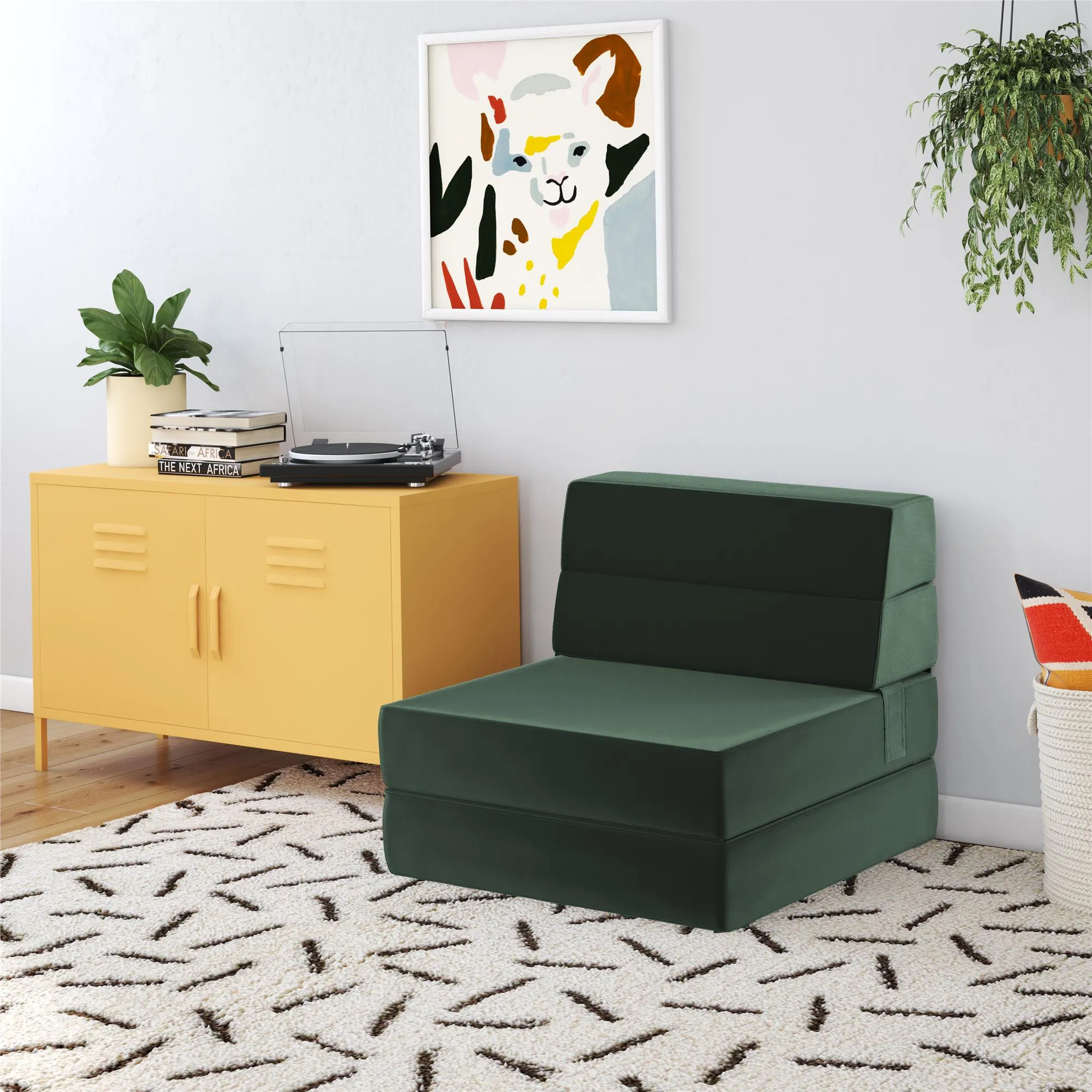 Novogratz The Flower Velour Modular Chair & Lounger - Green|Fauteuil modulaire et chaise longue The Flower de Novogratz en velours - vert