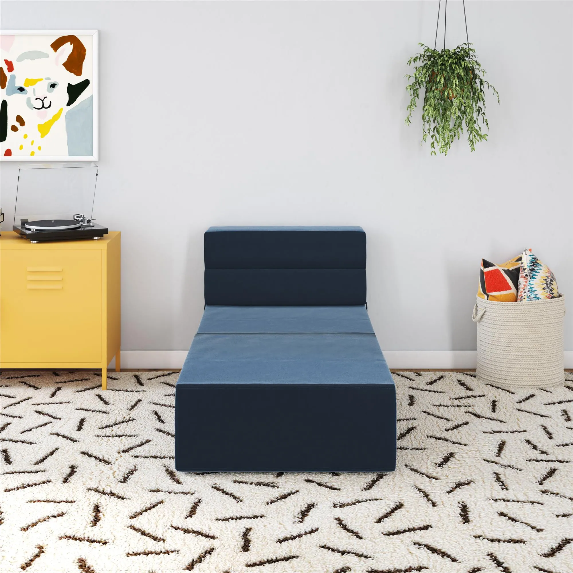 Novogratz The Flower Velour Modular Chair & Lounger - Indigo Blue|Fauteuil modulaire et chaise longue The Flower de Novogratz en velours - bleu indigo