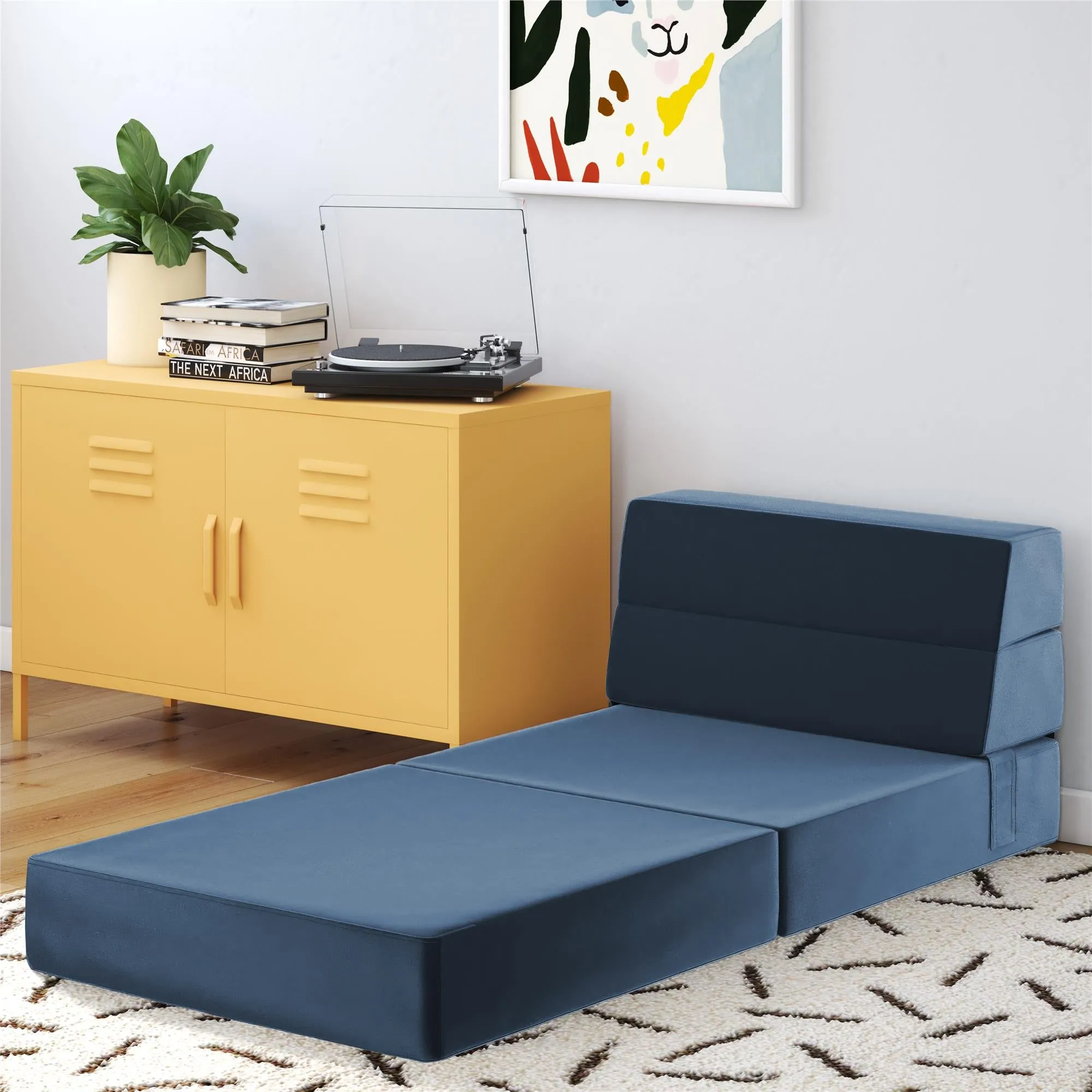 Novogratz The Flower Velour Modular Chair & Lounger - Indigo Blue|Fauteuil modulaire et chaise longue The Flower de Novogratz en velours - bleu indigo