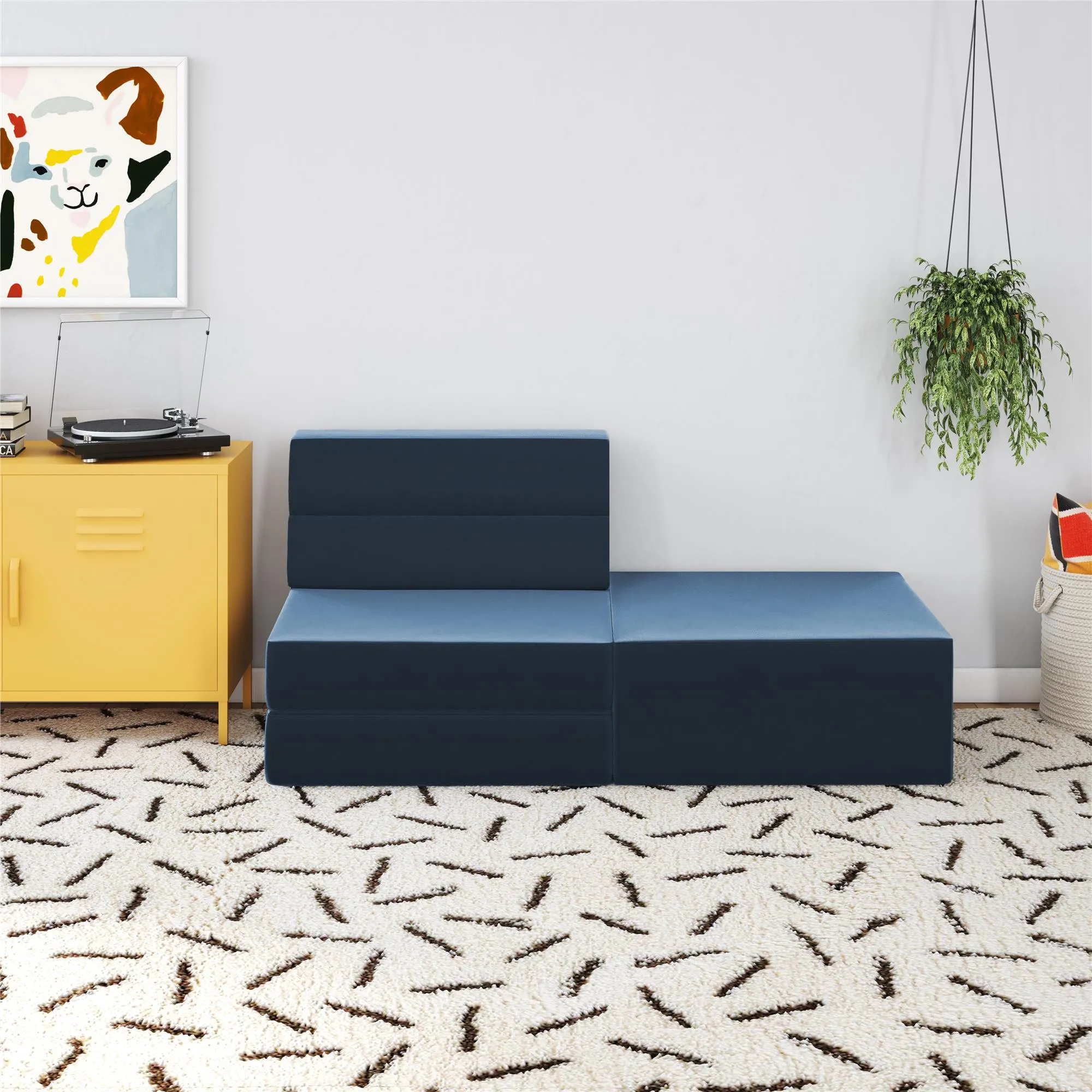 Novogratz The Flower Velour Modular Chair & Lounger - Indigo Blue|Fauteuil modulaire et chaise longue The Flower de Novogratz en velours - bleu indigo