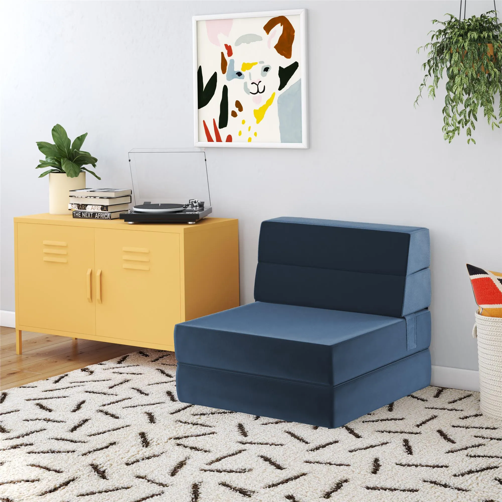 Novogratz The Flower Velour Modular Chair & Lounger - Indigo Blue|Fauteuil modulaire et chaise longue The Flower de Novogratz en velours - bleu indigo