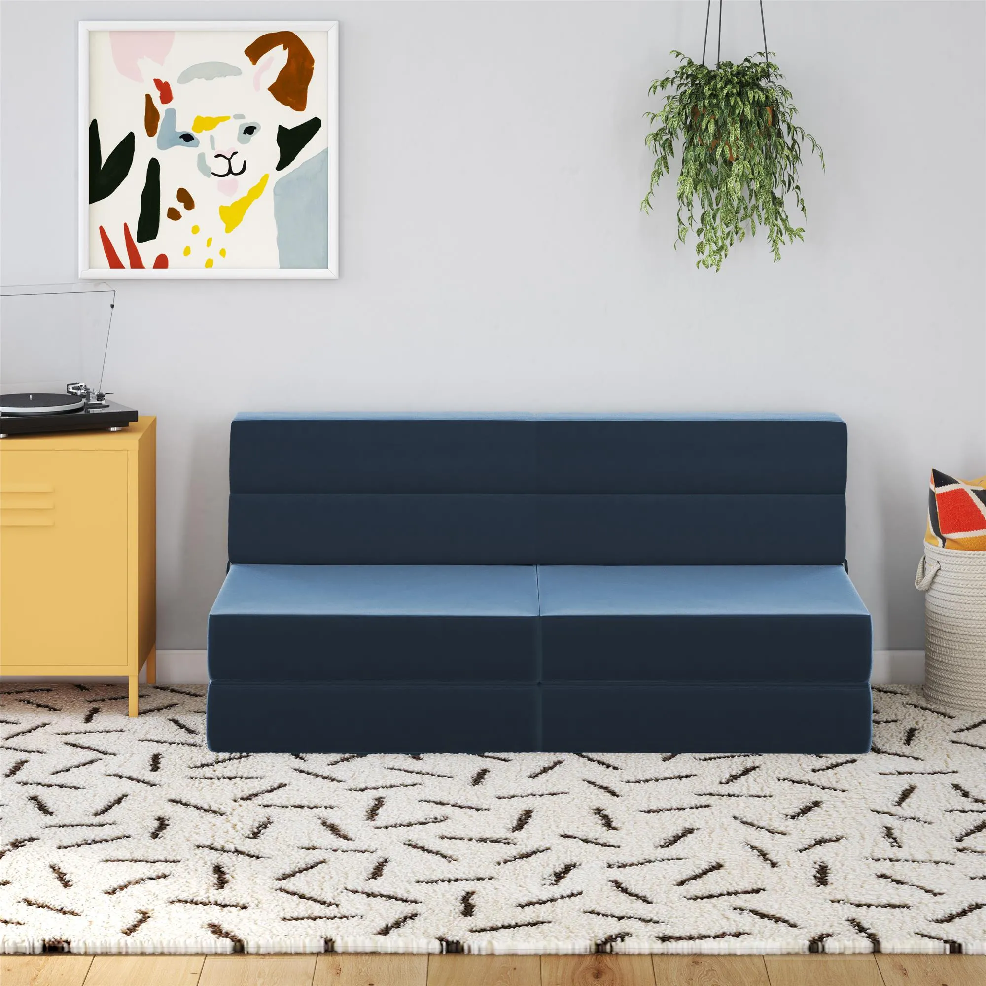Novogratz The Flower Velour Modular Chair & Lounger - Indigo Blue|Fauteuil modulaire et chaise longue The Flower de Novogratz en velours - bleu indigo