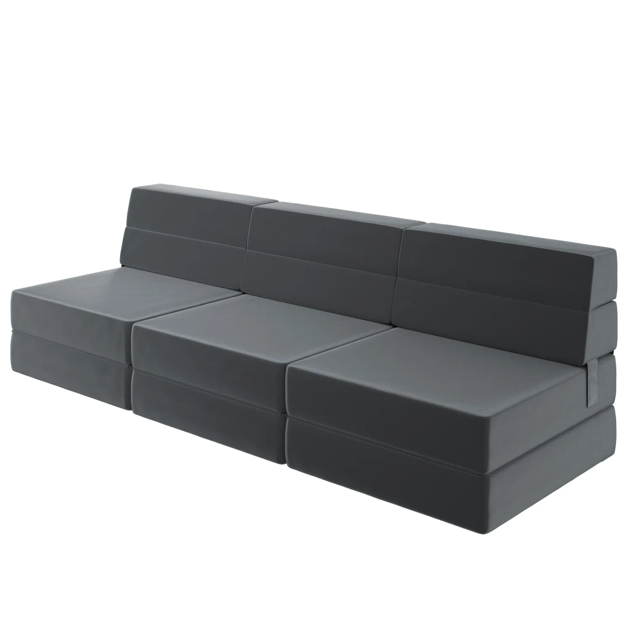 Novogratz The Flower Velour Modular Chair & Lounger - Medium Grey|Fauteuil modulaire et chaise longue The Flower de Novogratz en velours - gris moyen