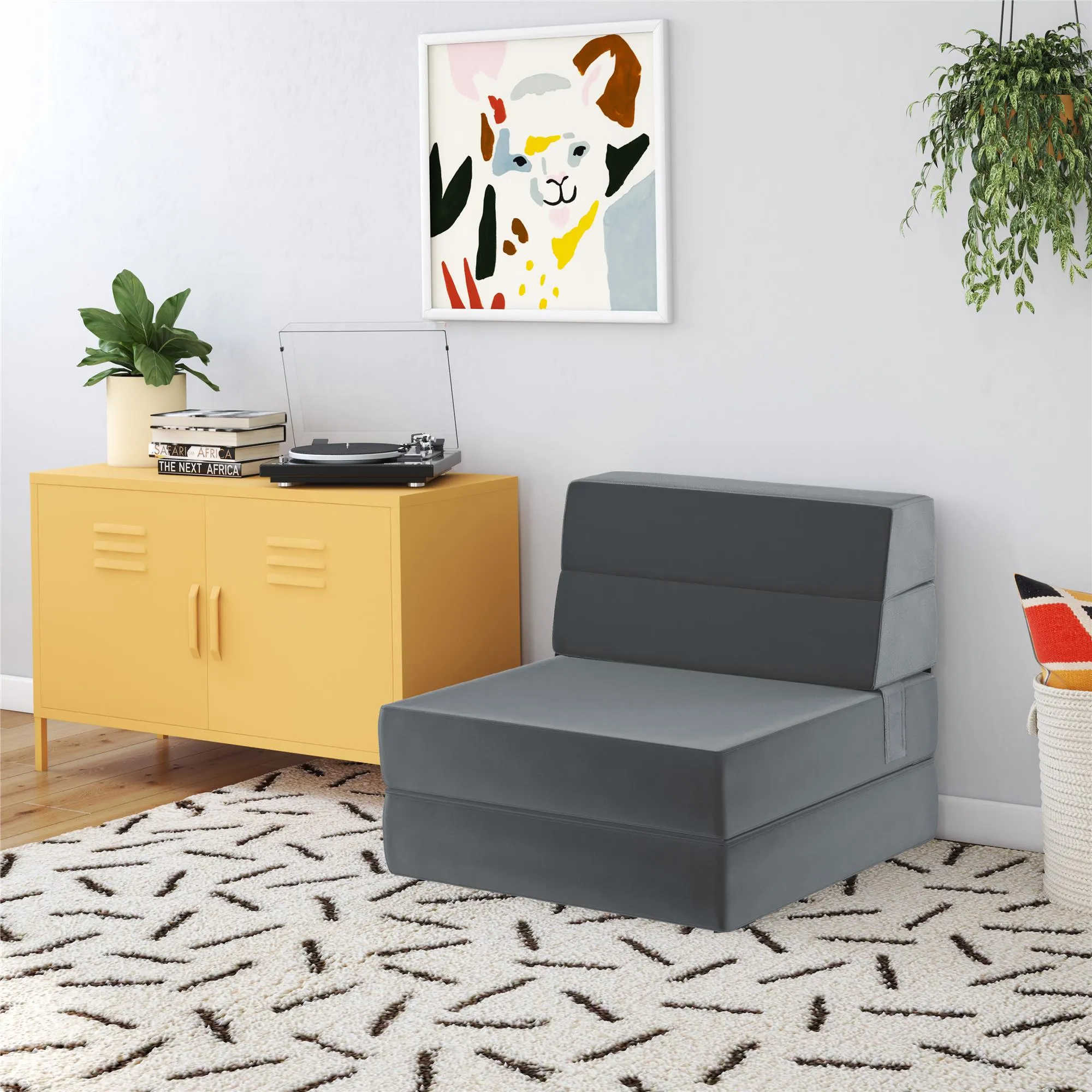 Novogratz The Flower Velour Modular Chair & Lounger - Medium Grey|Fauteuil modulaire et chaise longue The Flower de Novogratz en velours - gris moyen