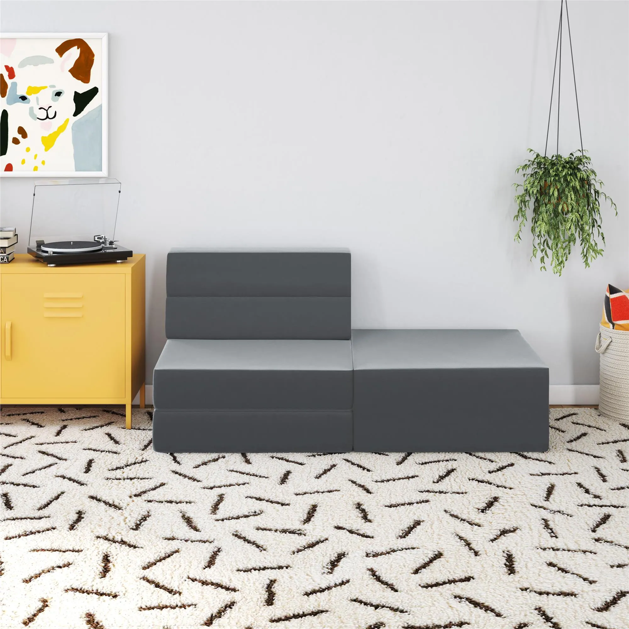 Novogratz The Flower Velour Modular Chair & Lounger - Medium Grey|Fauteuil modulaire et chaise longue The Flower de Novogratz en velours - gris moyen