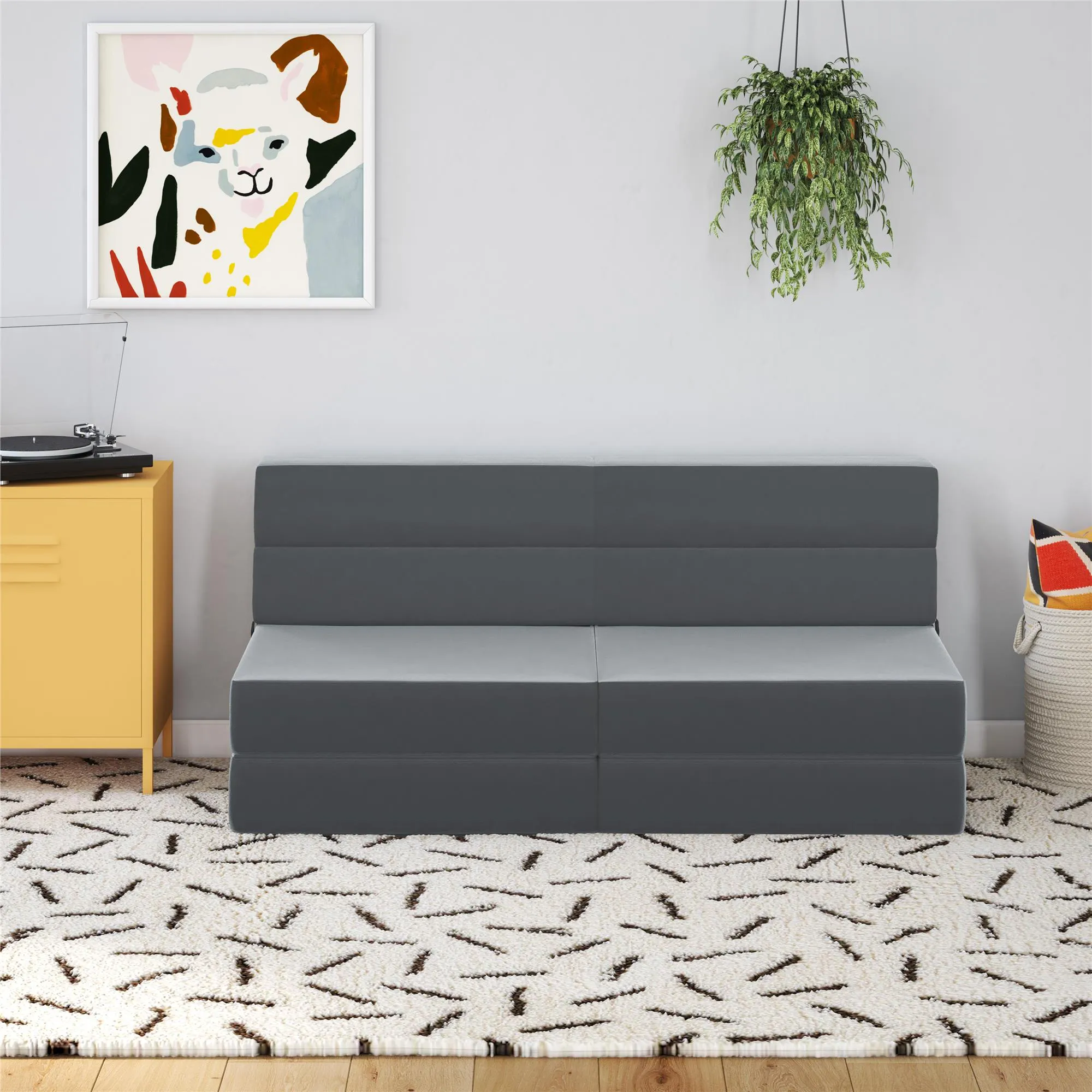 Novogratz The Flower Velour Modular Chair & Lounger - Medium Grey|Fauteuil modulaire et chaise longue The Flower de Novogratz en velours - gris moyen