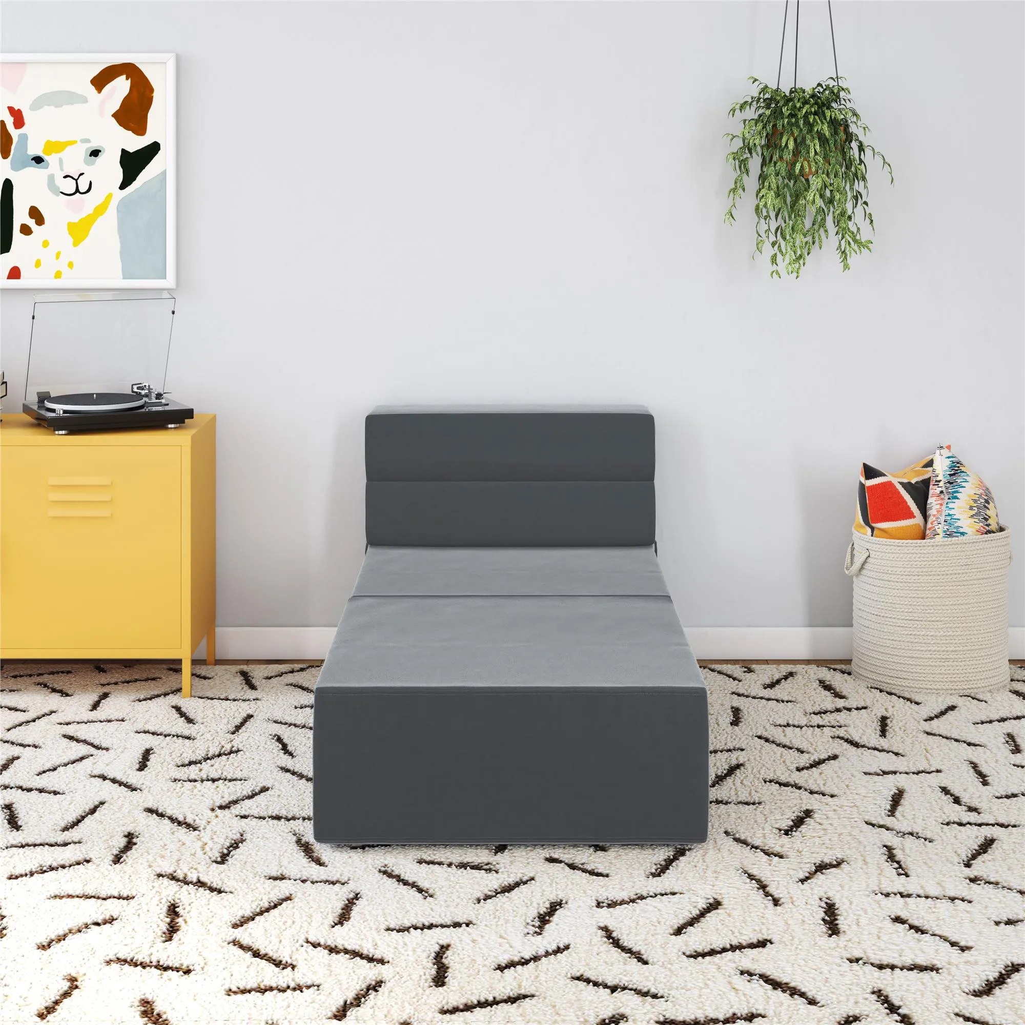 Novogratz The Flower Velour Modular Chair & Lounger - Medium Grey|Fauteuil modulaire et chaise longue The Flower de Novogratz en velours - gris moyen