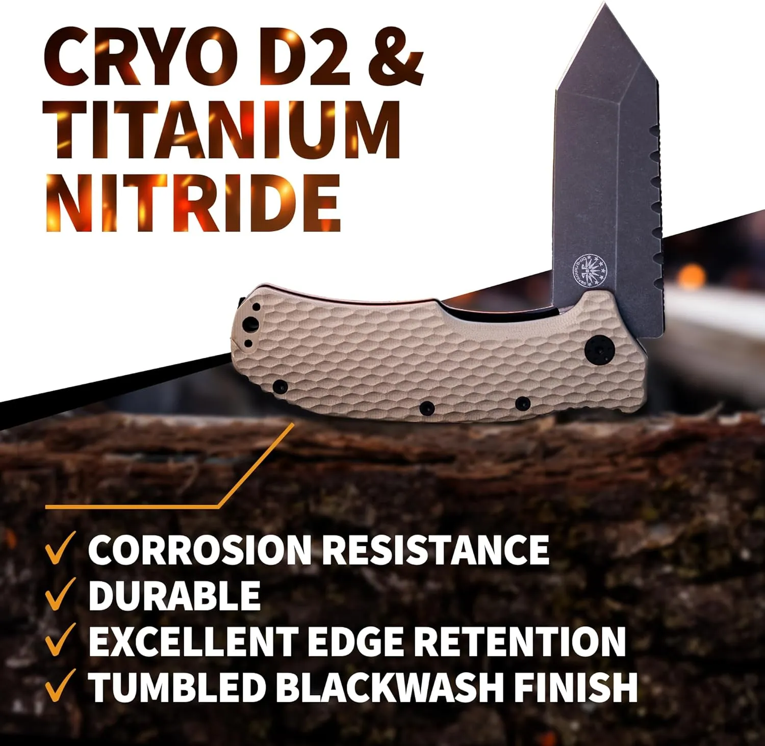 Off-Grid Knives - Rapid Fire Viper, Assisted Tanto Blade, Hard Use Build, Tactical, Camping & Survival EDC, Cryo D2 Steel, Graywash, Coyote G10 Scales, Deep Pocket Carry (Coyote)