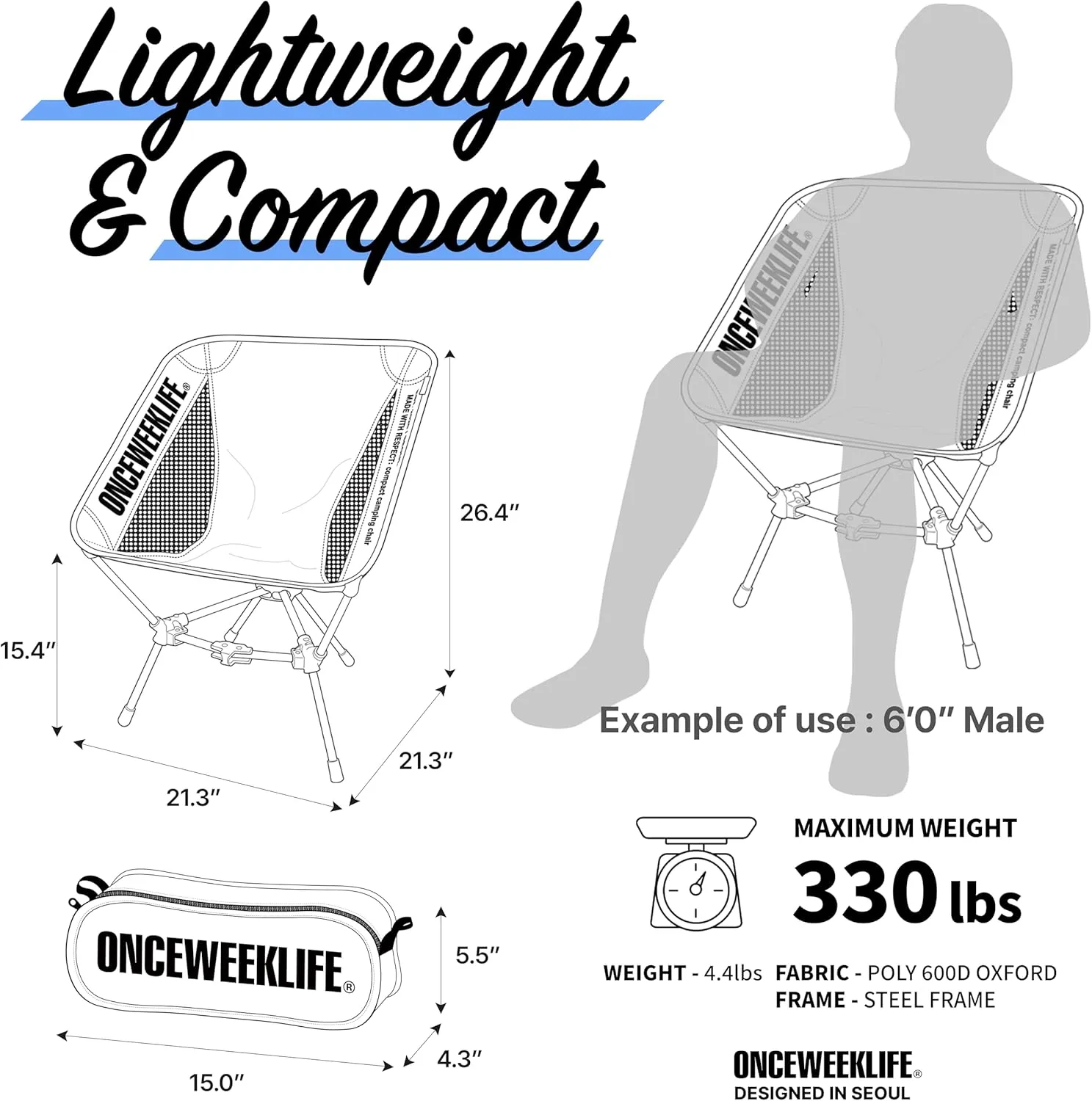 ONCEWEEKLIFE® Compact Camping Chair - Folding Chair, Foldable Lightweight Foldable Outdoor Chairs for Hiking Mountaineering Beach, and Backpacking 330 lbs Capacity (Burgundy)
