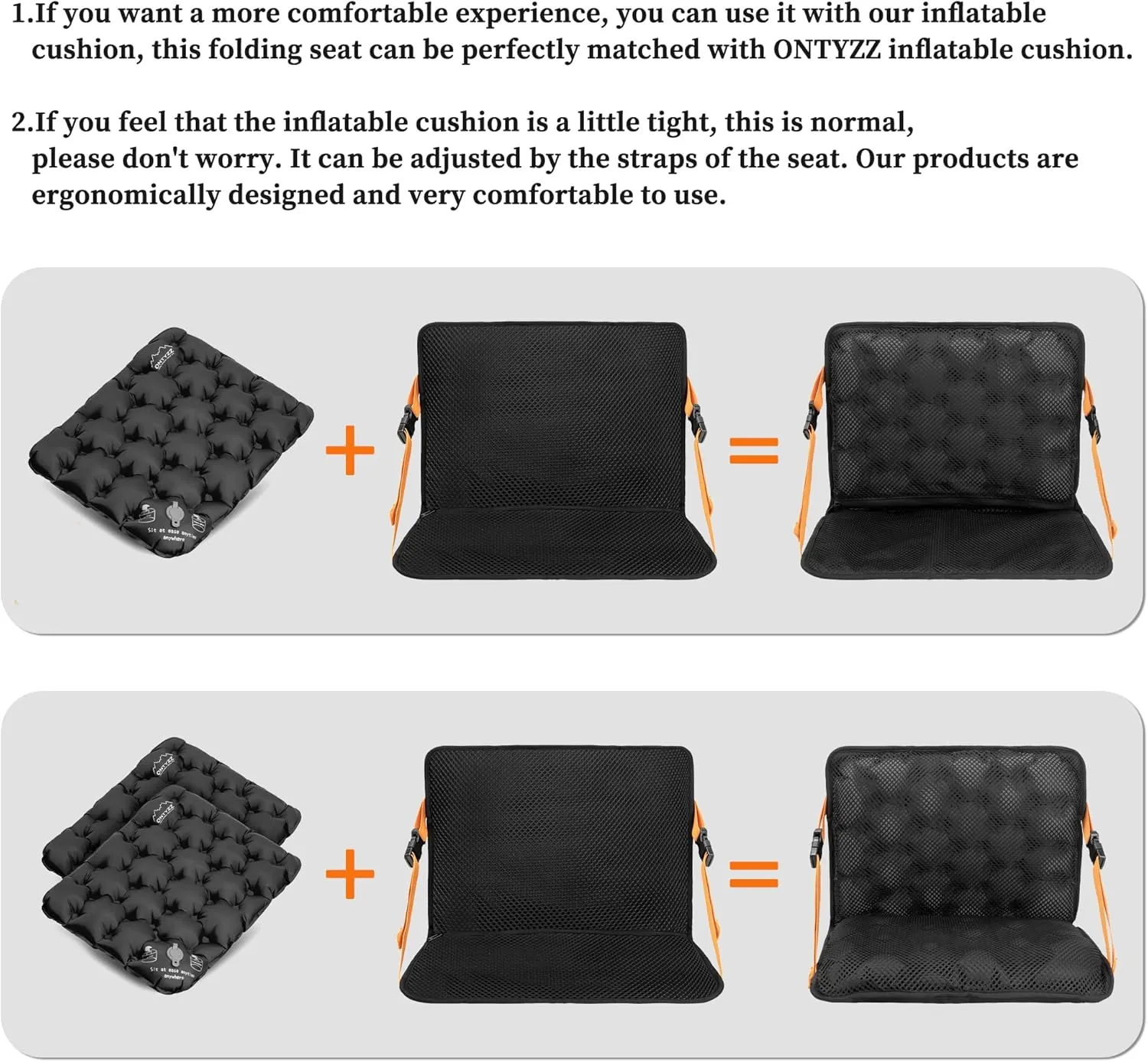 ONTYZZ Inflatable Portable Stadium Seat Waterproof Cushion with Backrest Lightweight Padded Seat Cushion for Camping
