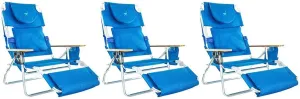 Ostrich Deluxe Padded 3-N-1 Outdoor Lounge Reclining Beach Chair, Blue (3 Pack)