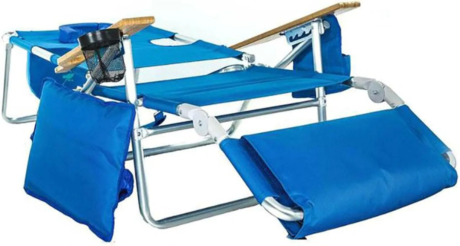 Ostrich Deluxe Padded 3-N-1 Outdoor Lounge Reclining Beach Chair, Blue (3 Pack)
