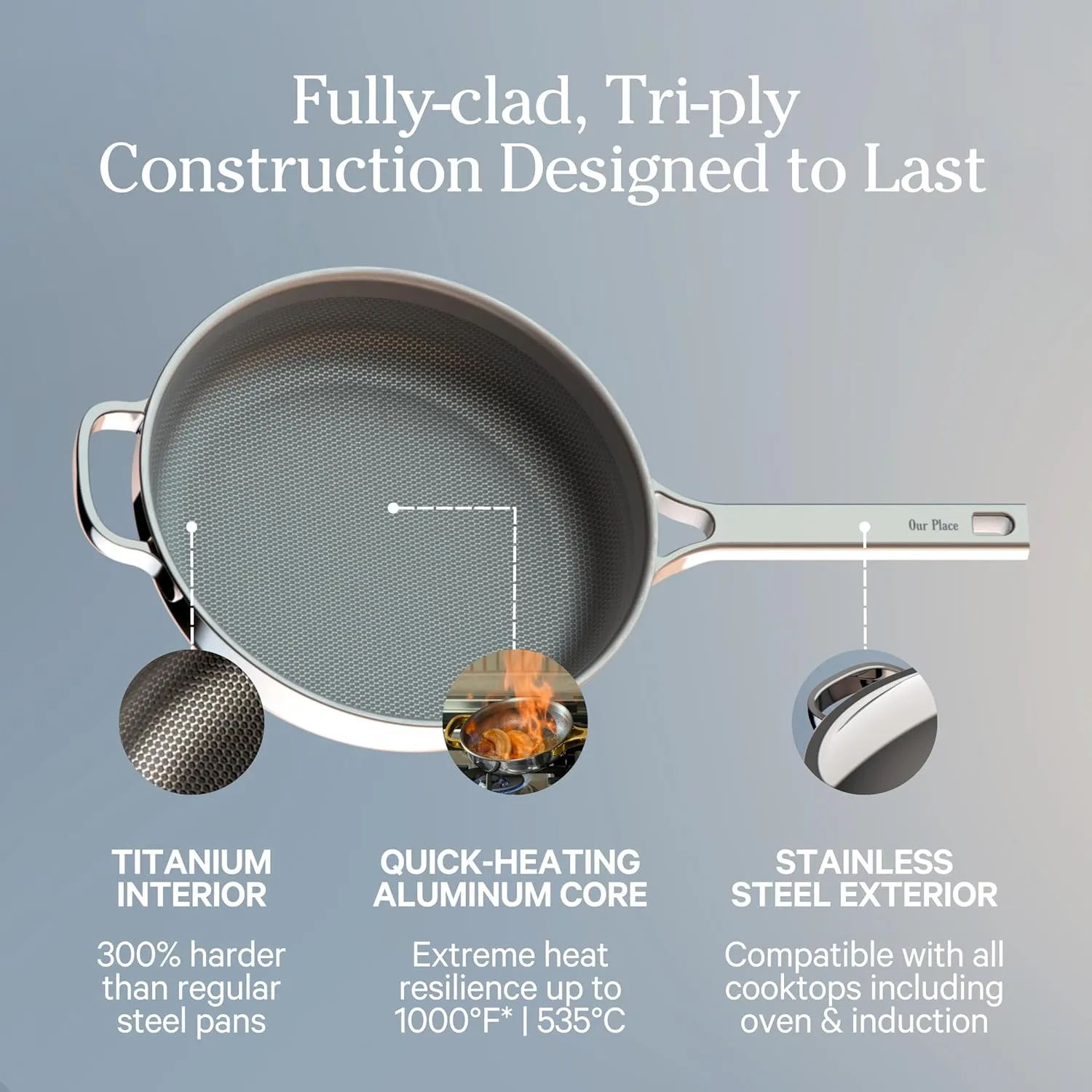 Our Place Titanium Pro Mini Cookware Duo – Always Pan & Perfect Pot with Nonstick No-Coating Technology | Tri-Ply Titanium & Stainless Steel | Safe for Oven, Induction & Cooktops up to 1000°F | Chrome