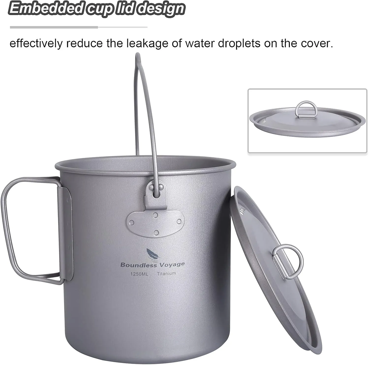 Outdoor 750ml - 2900ml Titanium Pot with Lid Folding Bail Handle Camping Hiking Picnic Ultralight Water Bottle Cup Mug Spork Set