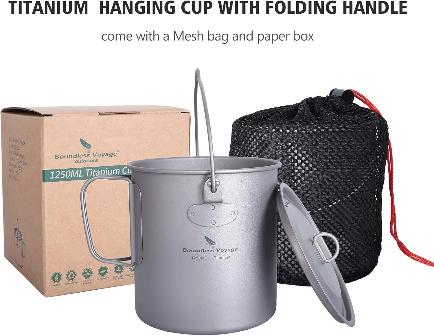 Outdoor 750ml - 2900ml Titanium Pot with Lid Folding Bail Handle Camping Hiking Picnic Ultralight Water Bottle Cup Mug Spork Set