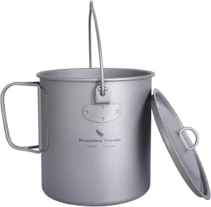 Outdoor 750ml - 2900ml Titanium Pot with Lid Folding Bail Handle Camping Hiking Picnic Ultralight Water Bottle Cup Mug Spork Set
