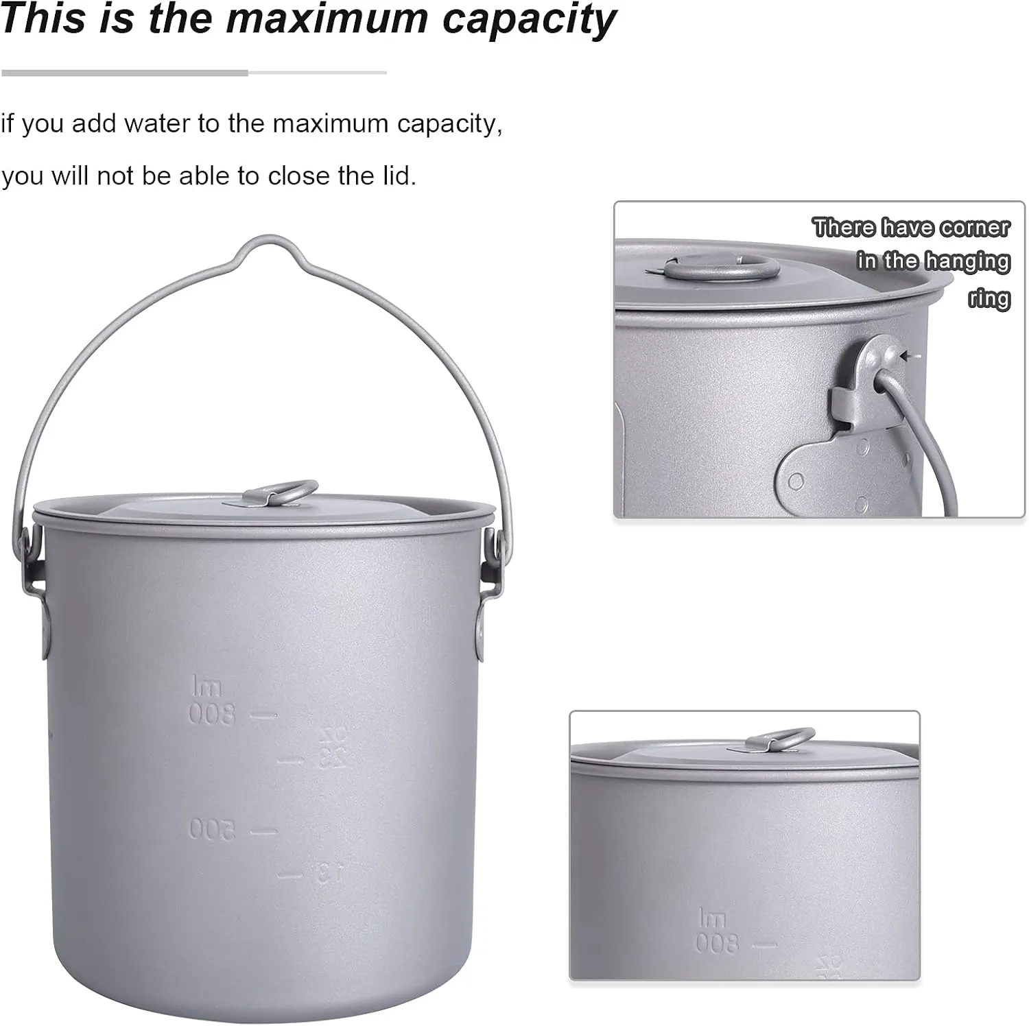 Outdoor 750ml - 2900ml Titanium Pot with Lid Folding Bail Handle Camping Hiking Picnic Ultralight Water Bottle Cup Mug Spork Set