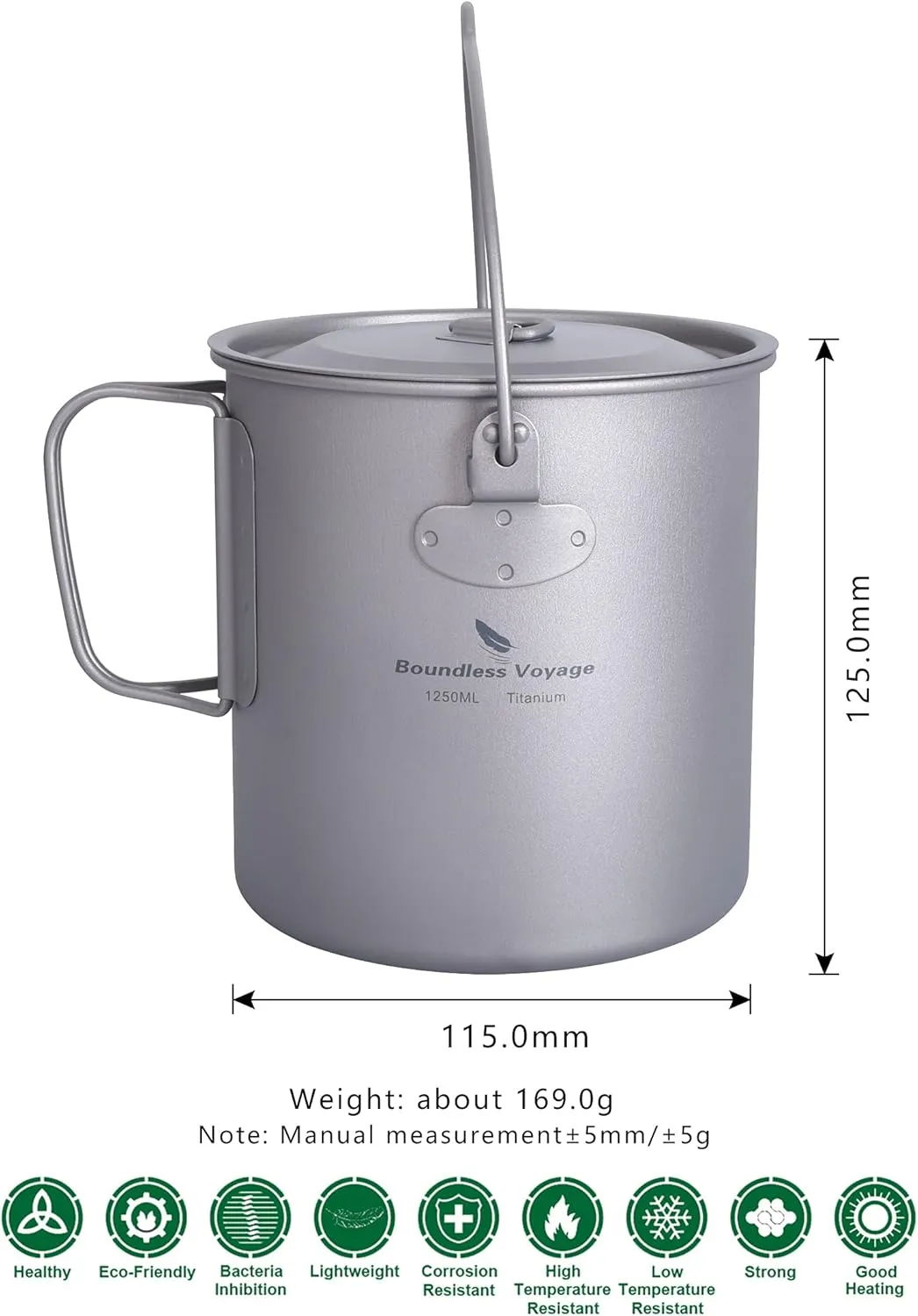 Outdoor 750ml - 2900ml Titanium Pot with Lid Folding Bail Handle Camping Hiking Picnic Ultralight Water Bottle Cup Mug Spork Set