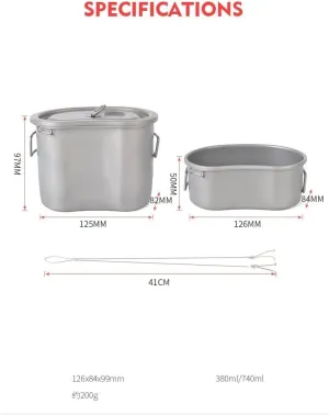Outdoor Camping Pure Titanium Lunch Box Folding Handle bento Box Mountaineering Ultra-Light Tableware (2pcs/Set)