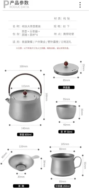 Outdoor camping tea set pure titanium tea set
