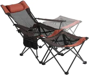 Outdoor Chair for Camping 2 in 1 Camping Chair with Footrest Recliner Folding Chaise Lounge Chair for Fishing Portable Chair for Camping Expedition Ergonomic Camp seat Canvas Camping Chair