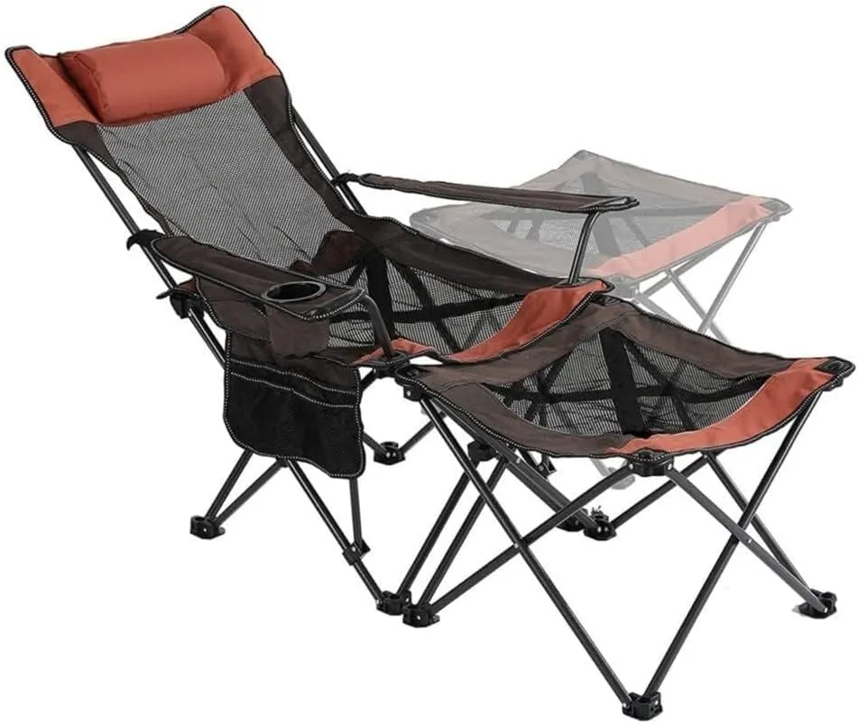 Outdoor Chair for Camping 2 in 1 Camping Chair with Footrest Recliner Folding Chaise Lounge Chair for Fishing Portable Chair for Camping Expedition Ergonomic Camp seat Canvas Camping Chair