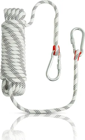 Outdoor Climbing Rope High Strength Dynamic Rock Climbing Rope Safety Escape Rope Rappelling Rope Fire Rescue Parachute Rope with Carry Bag (0.39 INCH*32 FT)