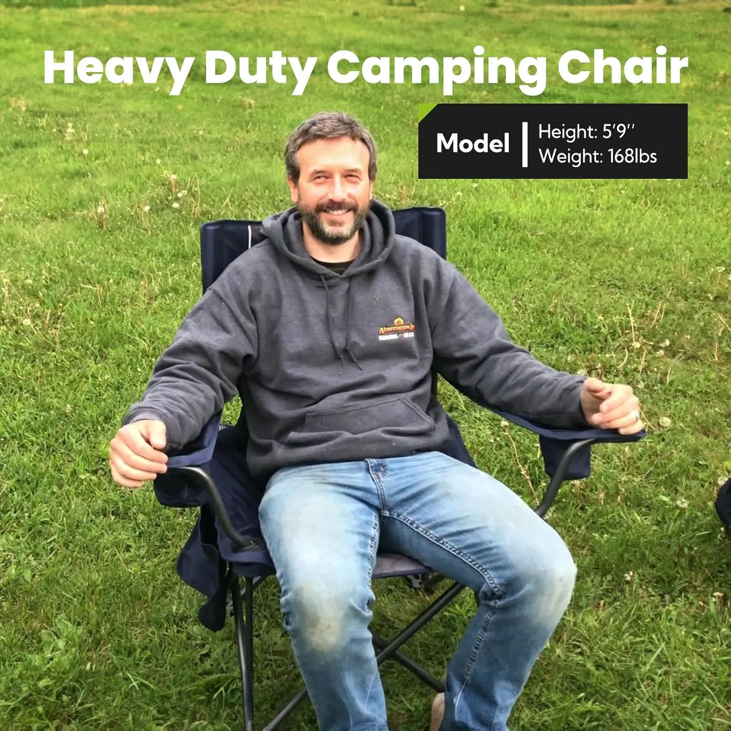 Outdoor Large Camping Chairs for Adults, Heavy Duty Camp Chair Support 800lbs, King Kong Folding Chairs with Padded and Pocket for Outside, Sports, Lawn, Built Durable and Reliable, Blue