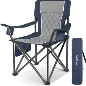 Outdoor Large Camping Chairs for Adults, Heavy Duty Camp Chair Support 800lbs, King Kong Folding Chairs with Padded and Pocket for Outside, Sports, Lawn, Built Durable and Reliable, Blue