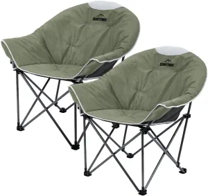 OUTDOOR LIVING SUNTIME Oversized Padded Camping Chair,Portable Comfy Outdoor Folding Moon Round Saucer Chairs for Adults with Holder and Carry Bag, Perfect for Hiking Lawn Patio Sports（Green 2 Pack）